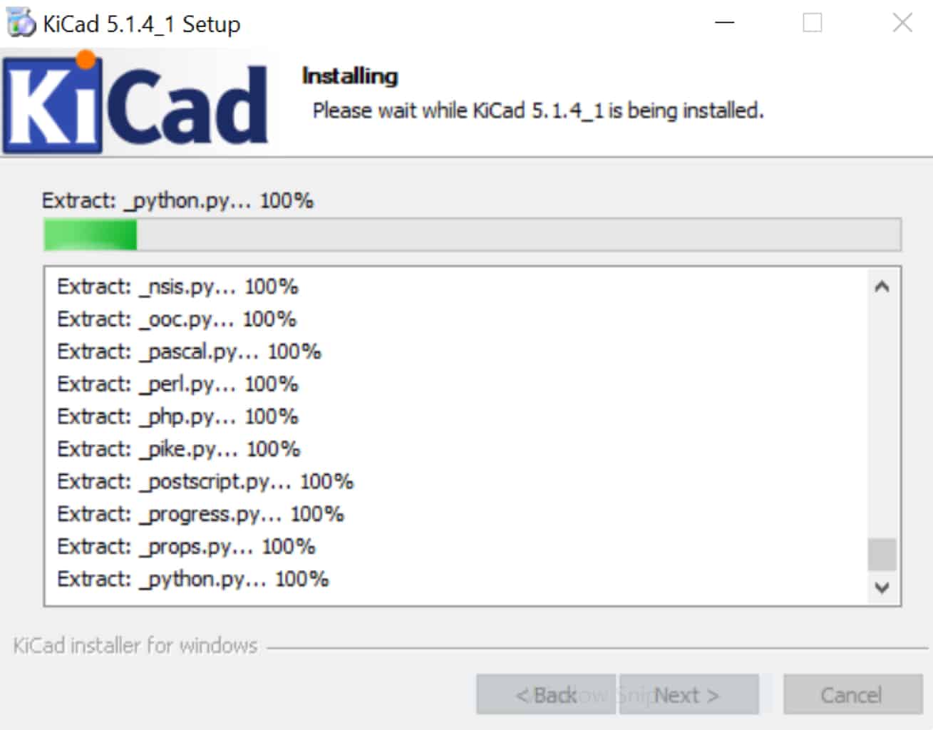 Screenshot of kicad installation