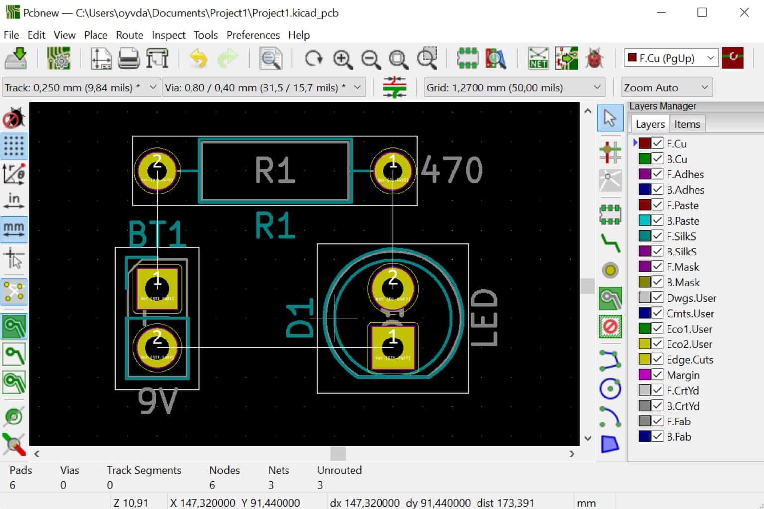 Components rearranged in pcbnew