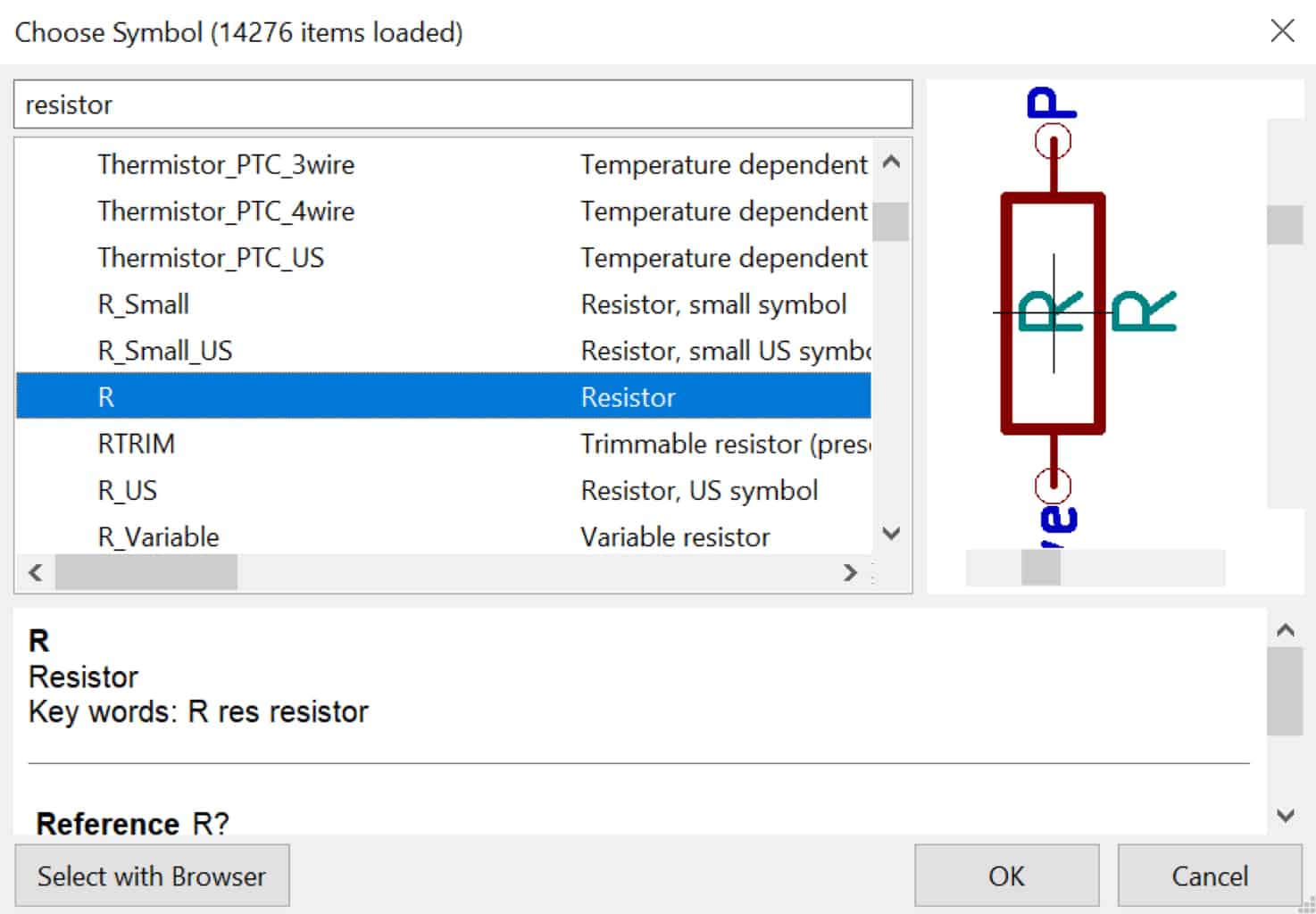 Kicad symbol chooser window
