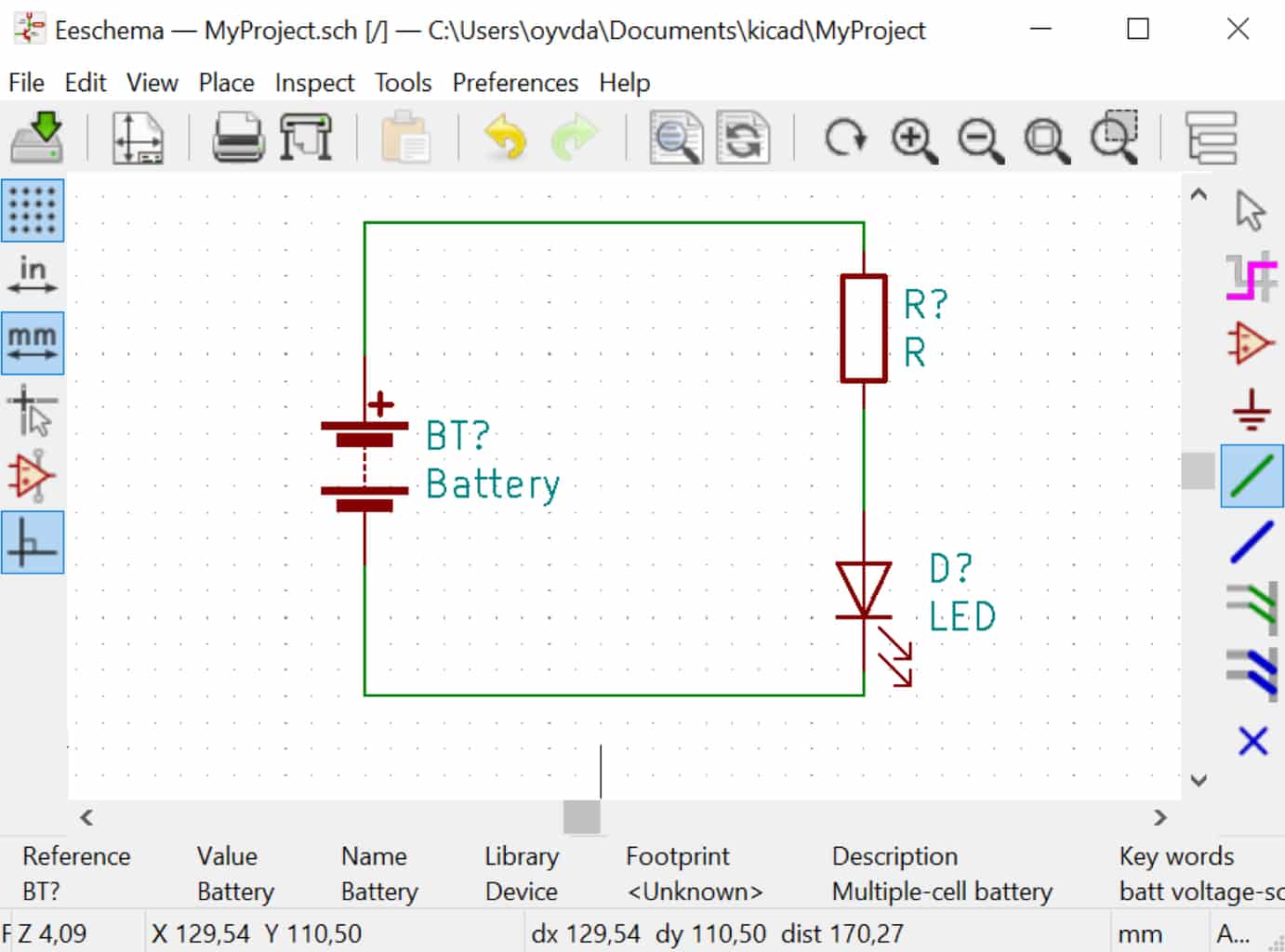 Kicad Tutorial first schematic diagram