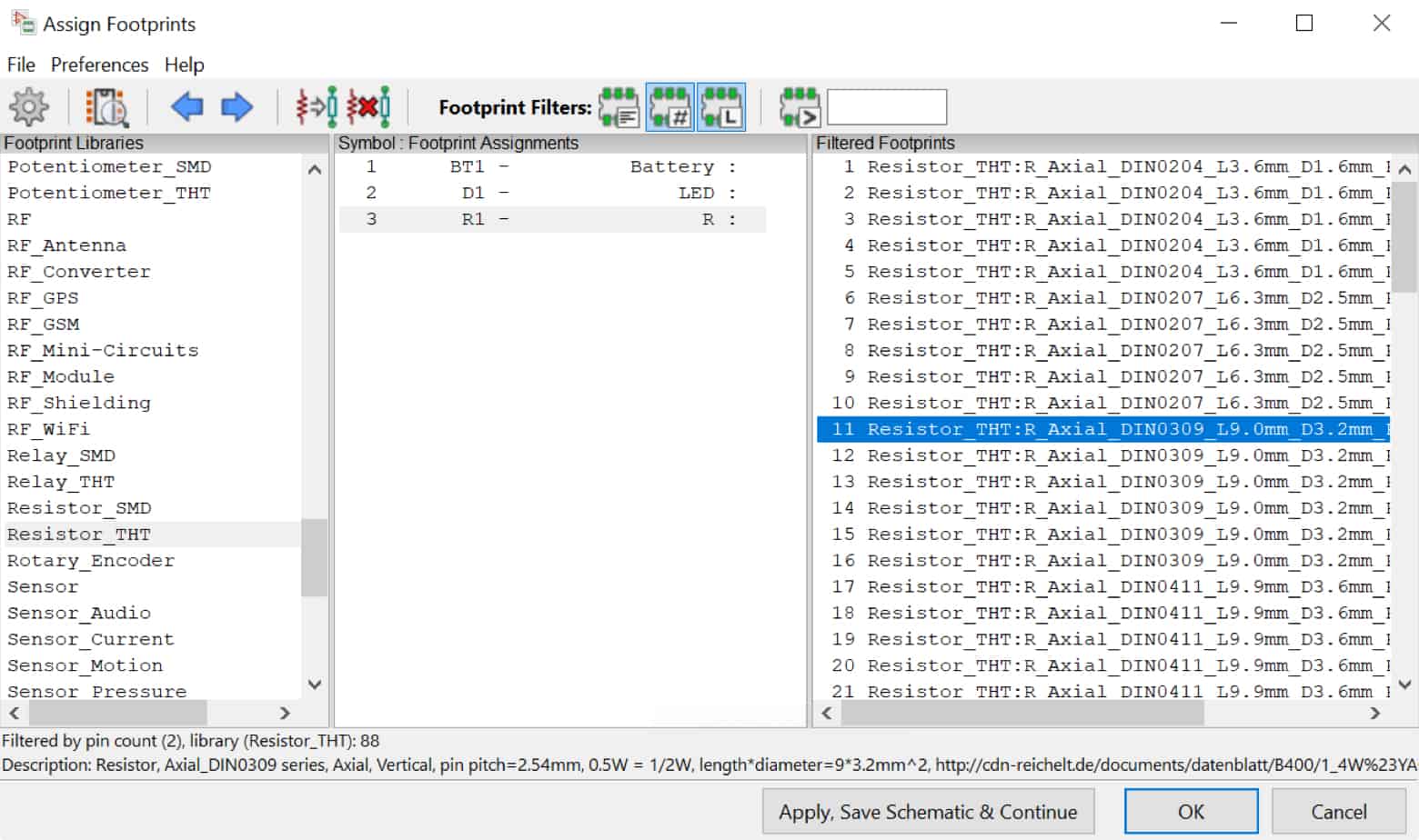 Kicad footprint selector window