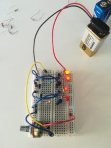 A VU meter on a breadboard