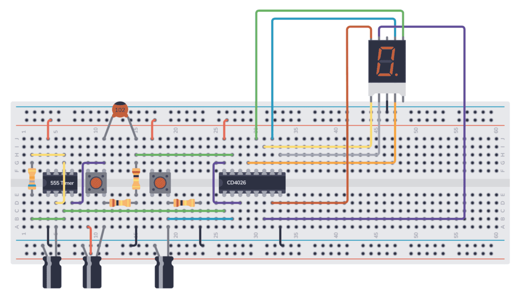 555 timer reaction game on breadboard