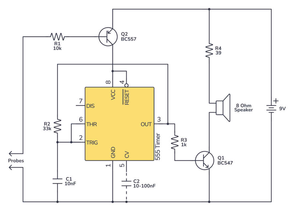 555 Timer Continuity Checker Circuit