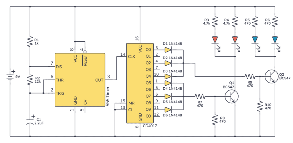 555 timer police lights schematic