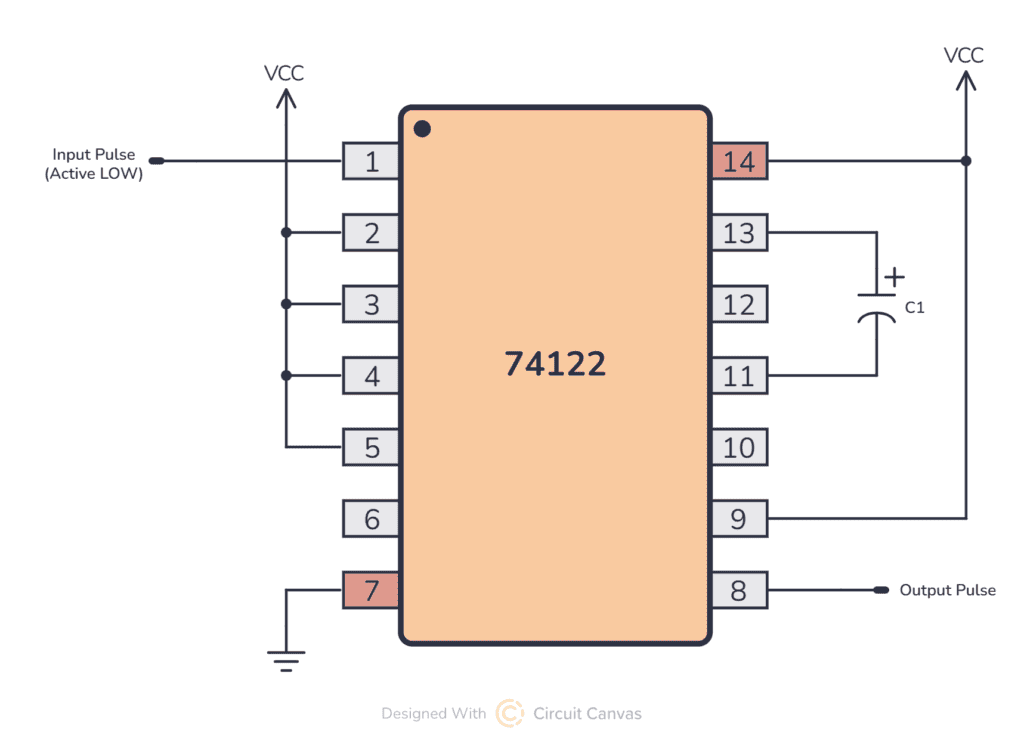 Configuring the 74ls122 with internal resistor