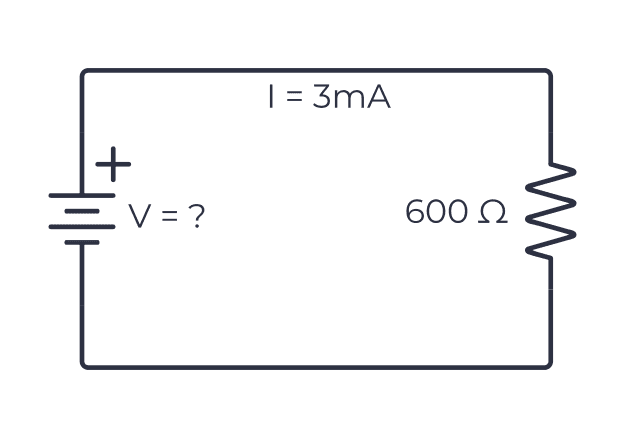 Example circuit with unknown battery voltage, known resistor, and known current