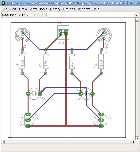 An autorouted board in Eagle