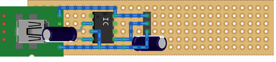 Connection diagram for the circuit on a perfboard